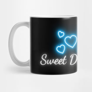 Sweet Dreams with Hearts - White and Blue Neon Mug